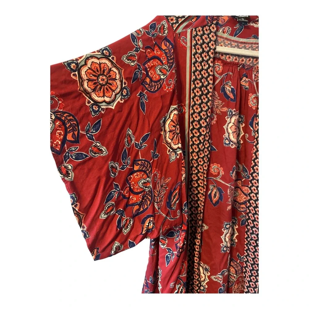 Angie Red Boho Open Front Kimono, Small - Picture 4 of 5